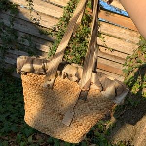 Ralph Lauren wicker plaid lined bag